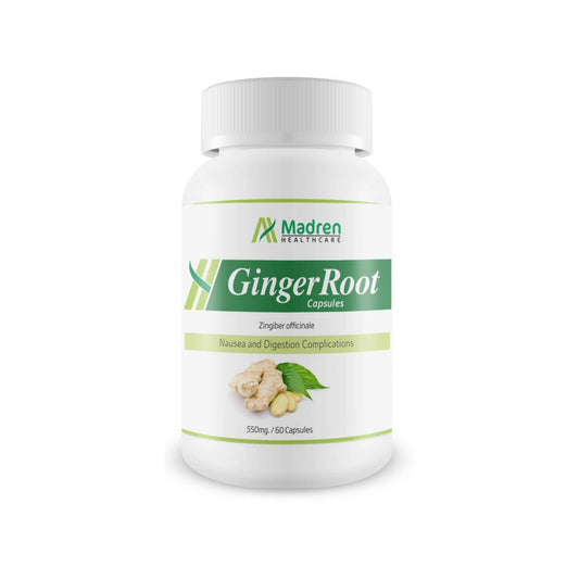 Madren Healthcare Ginger Root Extract 550mg Capsules with 5% Gingerols | Herbal Digestive Wellness Supplement | Supports Daily Wellness & Gut Comfort | Vegan | Non-GMO | 60 Veg Capsules