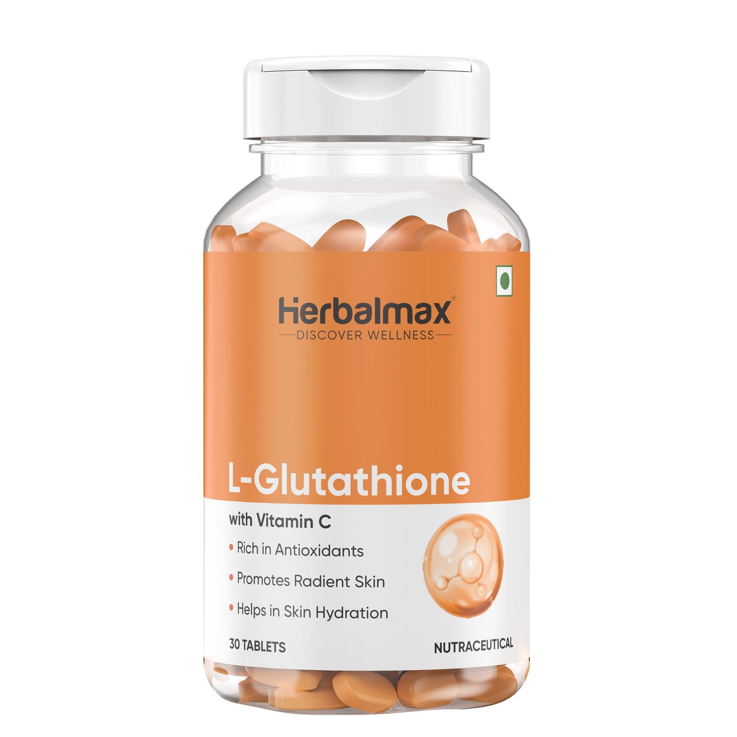 Herbalmax L-Glutathione 500mg Tablets with Vitamin C, Grape Seed Extract & Alpha Lipoic Acid – Dietary Supplement for Radiant Skin, Pigmentation & Dark Spot Support – 30 Veg Tablets