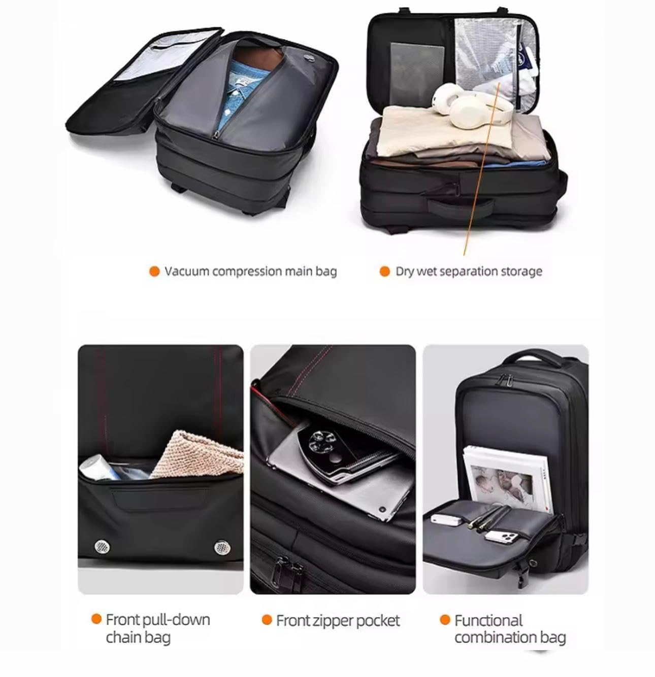 AdwHNtor|50L Expandable Vacuum Compression Travel Backpack|Carry-On Luggage|Waterproof Business Bag| Multifunctional 15.6’’ laptop Compartment|Daily & Adventure (Grey)