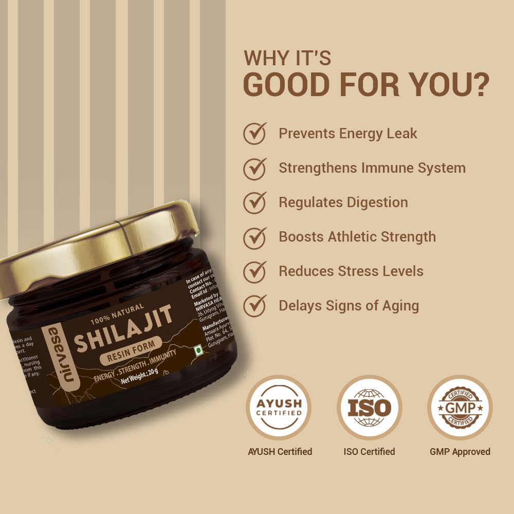 Nirvasa Pure & Original Himalayan Shilajit/Shilajeet Resin 2x20g | 100% Natural with 70% Fulvic Acid & 84+ Trace Minerals | Boosts Energy, Stamina, Strength & Immunity | 200-500 mg/ Serving – Pack of 2