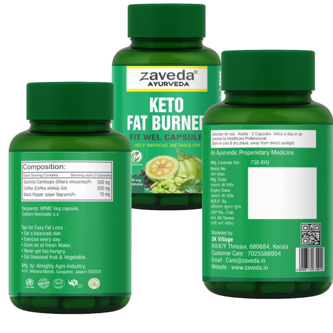 ZAVEDA Keto Fat Burner Extreme Fit wel 60 Capsules, 1000mg Serve, Weight Loss Supplement with Garcinia Cambogia and Other Herbs. Metabolism Booster, Fat Burner for Men & Women