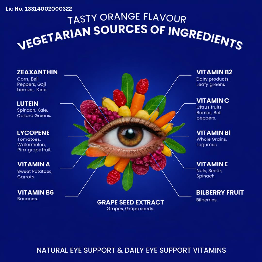 Bioford Eye Defense Gummies with Lutein & Zeaxanthin | Reduces Digital Strain | Orange Flavour 30 Gummies | Eye Vision Support Supplement for Men & Women | Natural 11 Ingredients