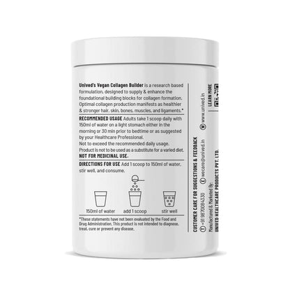 Unived Vegan Collagen Builder,Research Based Formulation For Collagen Synthesis, Hydration, & Protection,For Men & Women, Skin, Hair, Bones, & Tissue, Strength & Health (Mango, 45 Servings) - Powder