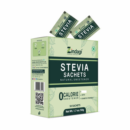 Zindagi Stevia Sugar Free Powder Sachets | 100% Natural & Diabetic Friendly Sweetener | Zero Calorie Sugar | 100 Sachets