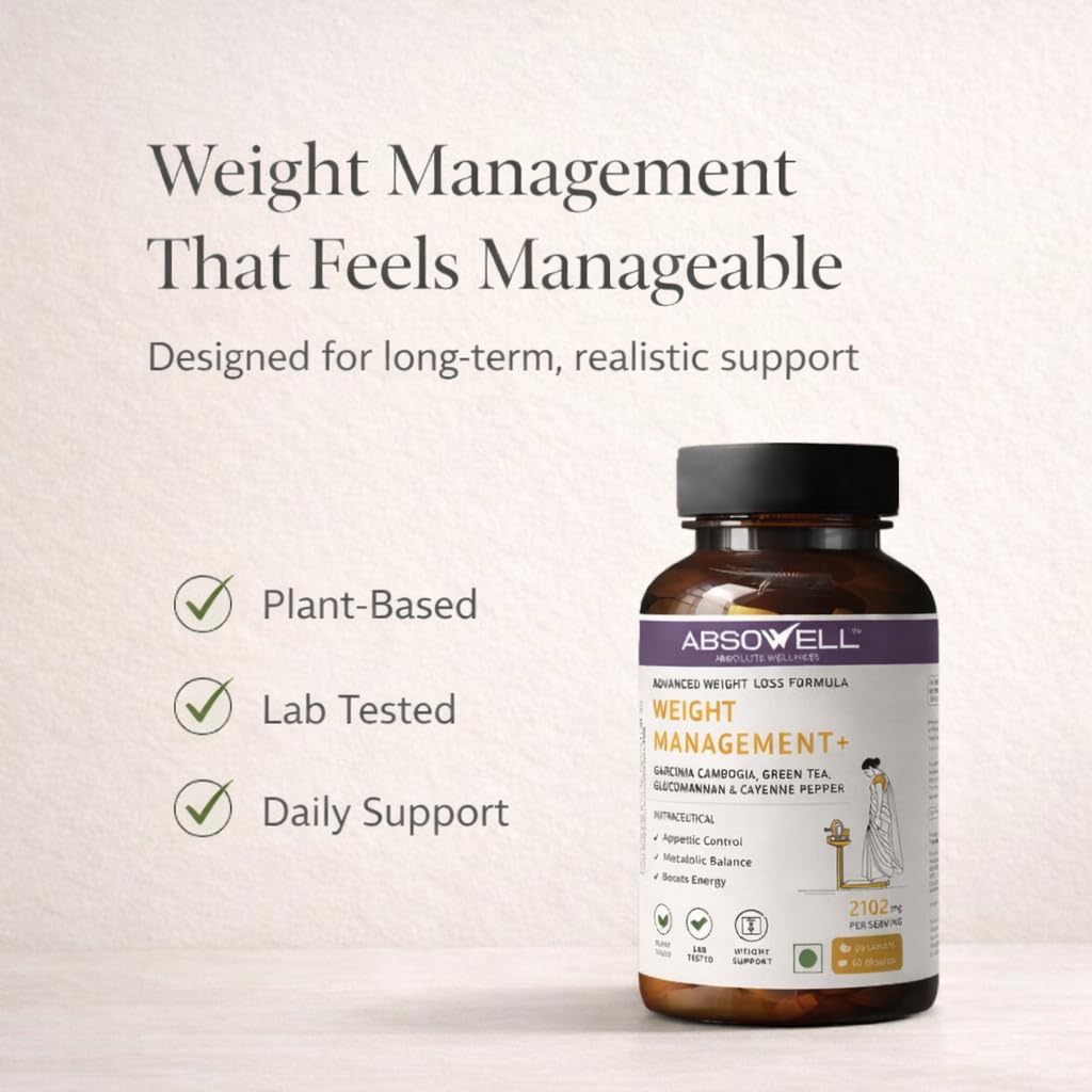 Absowell Weight Management Tablets [60 Capsules] – Garcinia Cambogia, Glucomannan & Plant-Based Ingredients | Supports Appetite Control, Metabolism & Healthy Weight Management | Herbal Dietary Supplement