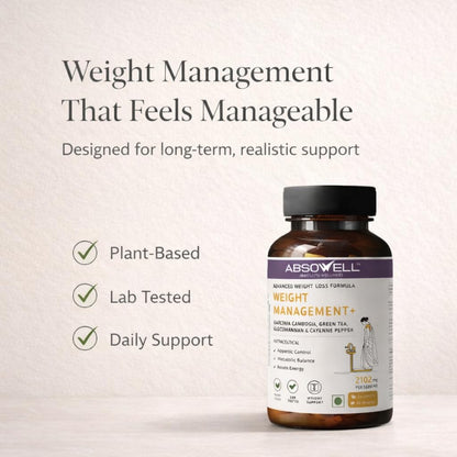 Absowell Weight Management Tablets [60 Capsules] – Garcinia Cambogia, Glucomannan & Plant-Based Ingredients | Supports Appetite Control, Metabolism & Healthy Weight Management | Herbal Dietary Supplement