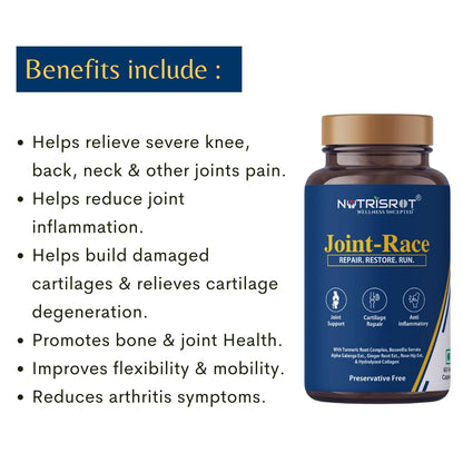 NUTRISROTÌ Joint-Race Ayurvedic Supplement For Joint Pain Relief With Boswellia Serrata, Turmeric Root Complex (10X High Bio-Available Curcumin), Rosehip Ext & Hydrolyzed Collagen (60 Veg Caps)