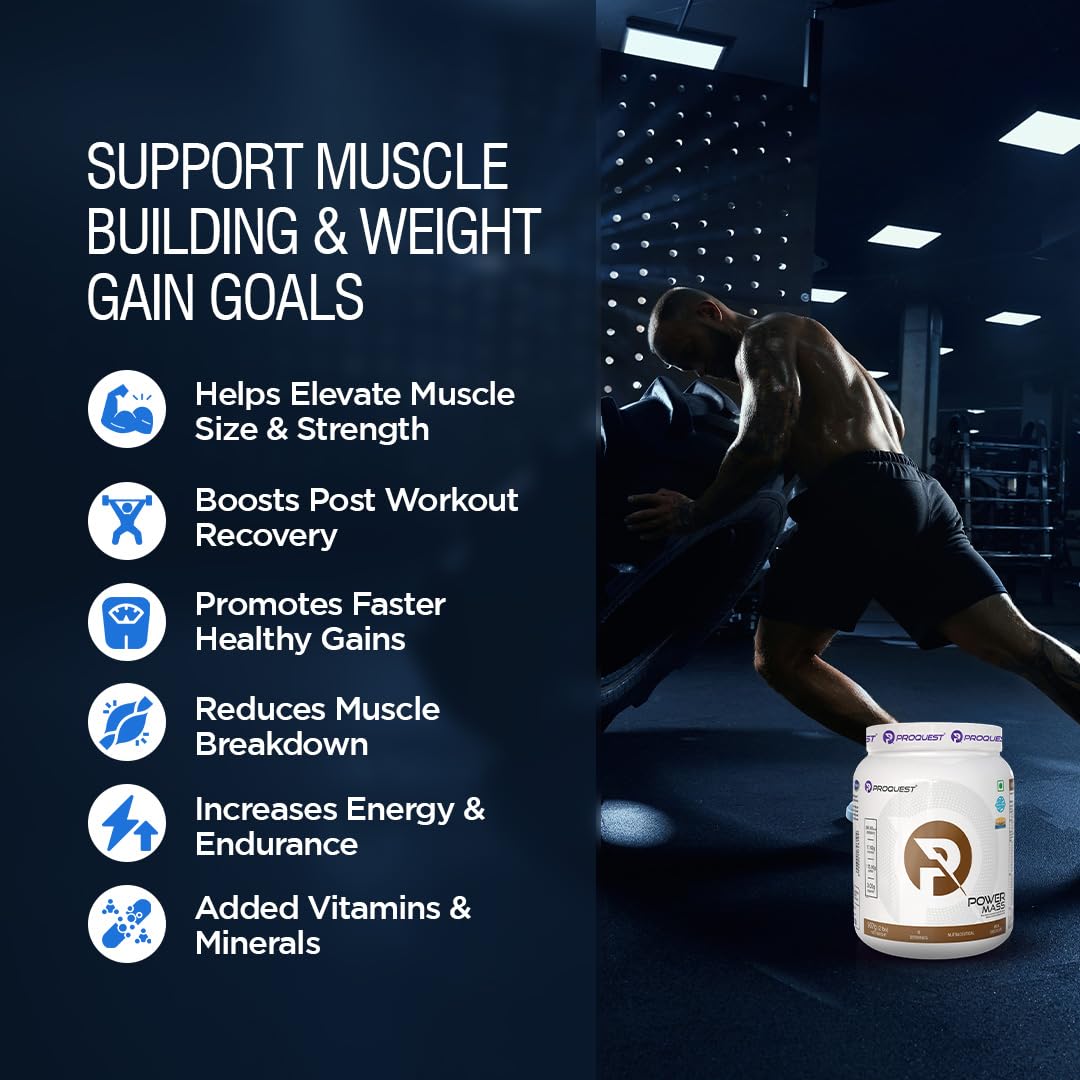 Proquest Power Mass Gainer Chocolate 907g + Creatine 90g + Free Shaker Combo | 546 kcal, 17g Protein, Digezyme® & Probiotics | Muscle Gain & Recovery Support