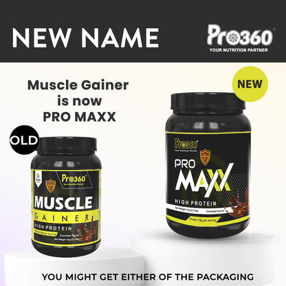 Pro360 Pro Maxx (fka Muscle Gainer) Protein Powder - Special Formula for Muscle Growth with BCAA, L-Creatine & Digestive Enzymes - 1kg Chocolate Flavor (38g Protein per Serving)