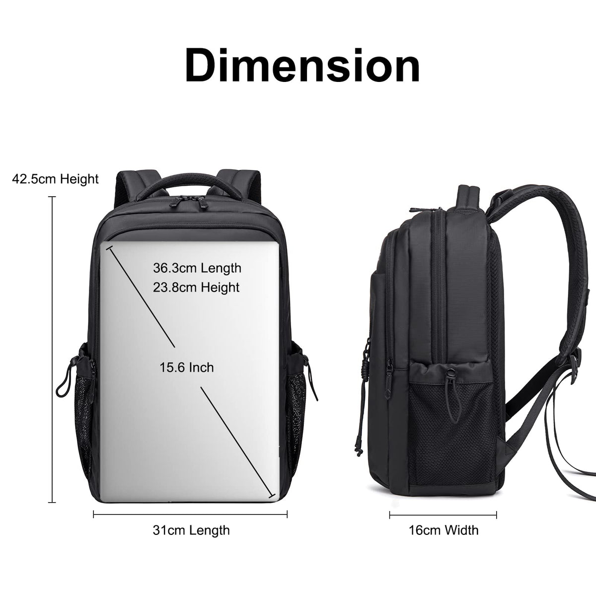 Arctic Hunter Backpack for Men Women 21L Stylish 15.6" Laptop Bag One-Day-Use Capacity Casual Laptop Backpack Multi-pockets Water-resistant Lightweight Padded Backpack for Office College,Black