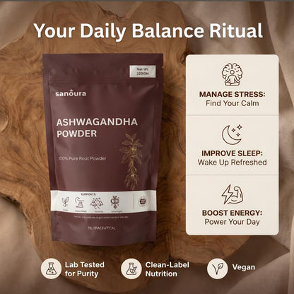 Sanoura Ashwagandha Powder 200g | Pure Root Powder | Lab Tested | Stress, Sleep & Stamina Support