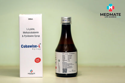 Medmate Cobawise-L Syrup, L-Lysine Methylcobalamin & Pyridoxine, Sugar Free, 200ml