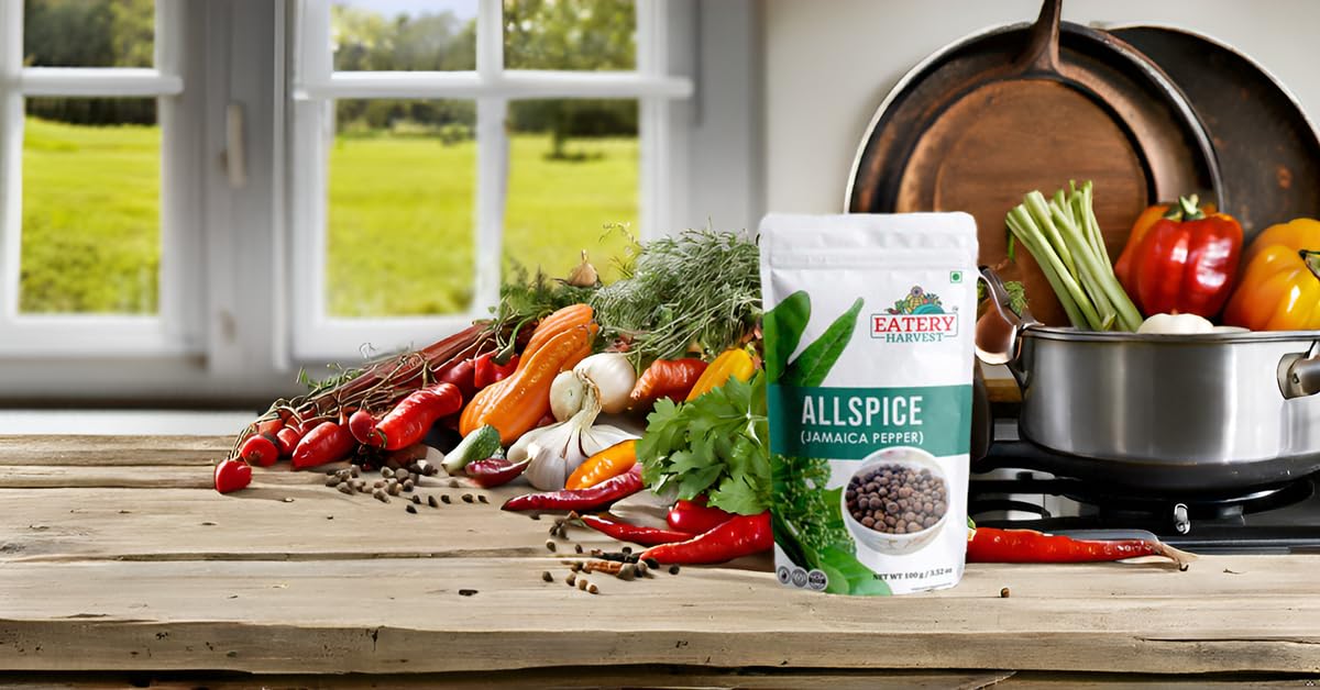 EATERY HARVEST by Saipro Ground Allspice Powder 100 gm,Allspice has flavor of all spices like Clove, Cinnamon, Nutmeg, Mace, Black pepper, best for Caribbean cuisine jmaica Pepper Powder For Seasoning Vegetables, Fruits, No preservatives, plant based, nat