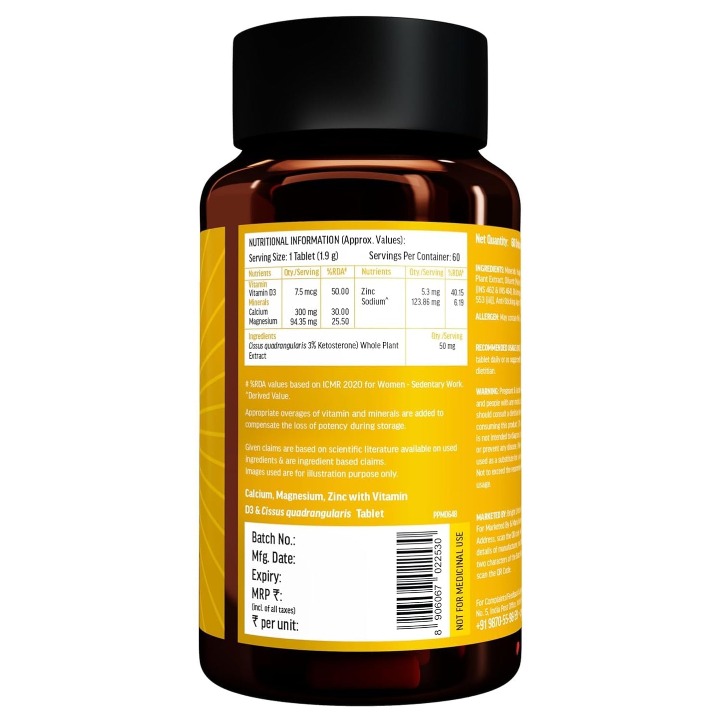 HK Vitals Calcium Magnesium & Zinc (60 Tablets) | With Vitamin D3, Calcium Supplement for Women and Men | For Bone Health & Joint Support
