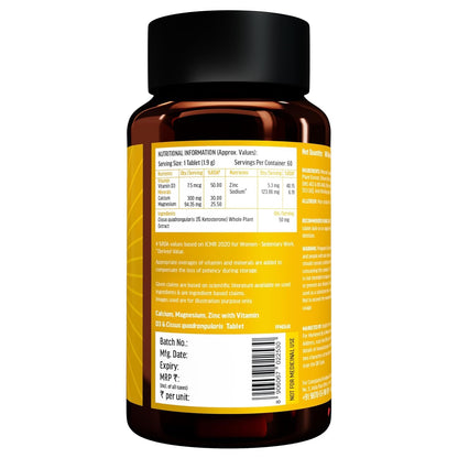 HK Vitals Calcium Magnesium & Zinc (60 Tablets) | With Vitamin D3, Calcium Supplement for Women and Men | For Bone Health & Joint Support