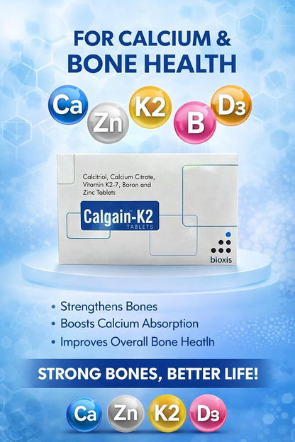 BIOXIS Healthcare Calgain-K2 Tablets | Calcitriol Calcium Citrate Vitamin K2-7 Boron Zinc Supplement | Bone Health Support (Pack of 6)