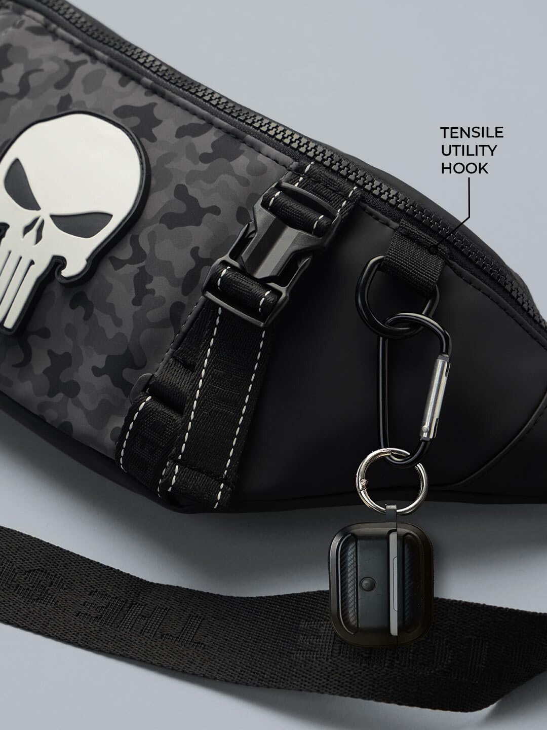The Souled Store Marvel Punisher Utility Gear Fanny Pack Crossbody Sling Bag 4L Spacious Durable PU with Adjustable Strap Travel Daily Use Waist Bag for Men and Women