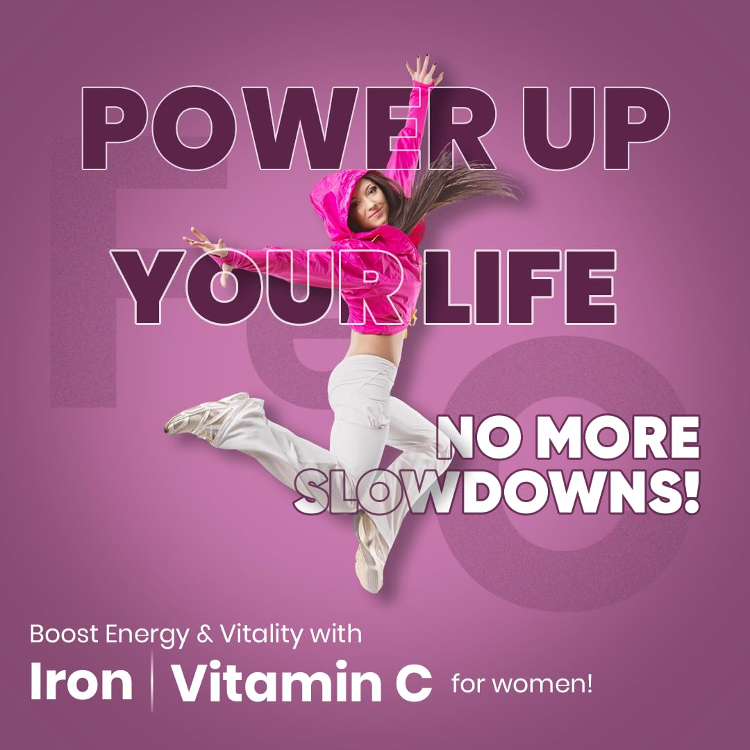 CUREFOREVER Iron Tablets for Women with Vitamin C – High Absorption Chelated Iron Supplement for Hemoglobin, Anemia, Energy & Fatigue Support – 60 Veg Tablets