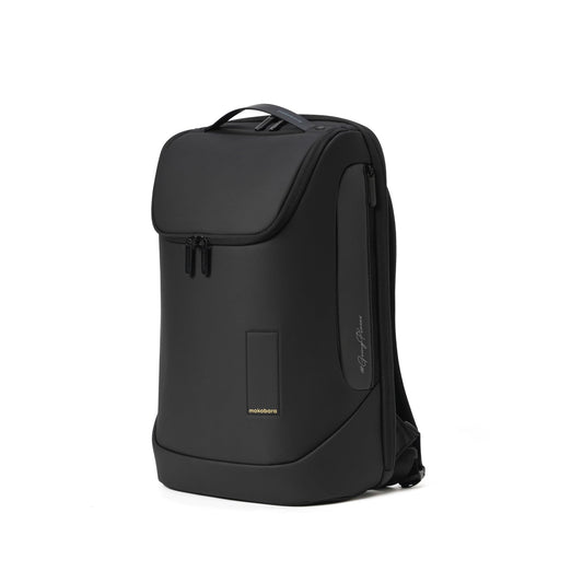 MOKOBARA Transit Backpack | Fits Laptop Up To 16 Inch, 30L Capacity, Water-Resistant Polyester, Vegan Leather Trims | Money Moves, Black