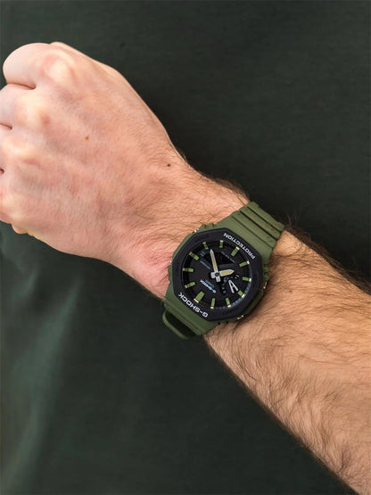 Casio G-Shock GA-2110SU-3ADR Black & Green Analog-Digital Dial Green Resin Strap Men's Watch Shock And 200M Water Resistant G1065