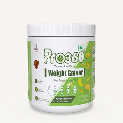 Pro360 Weight Gainer High Protein Powder - Calorie Rich Complete Nutritional Supplement - Triple Protein Source with 25 Vital Nutrients for Unisex - 250 grams (Banana)
