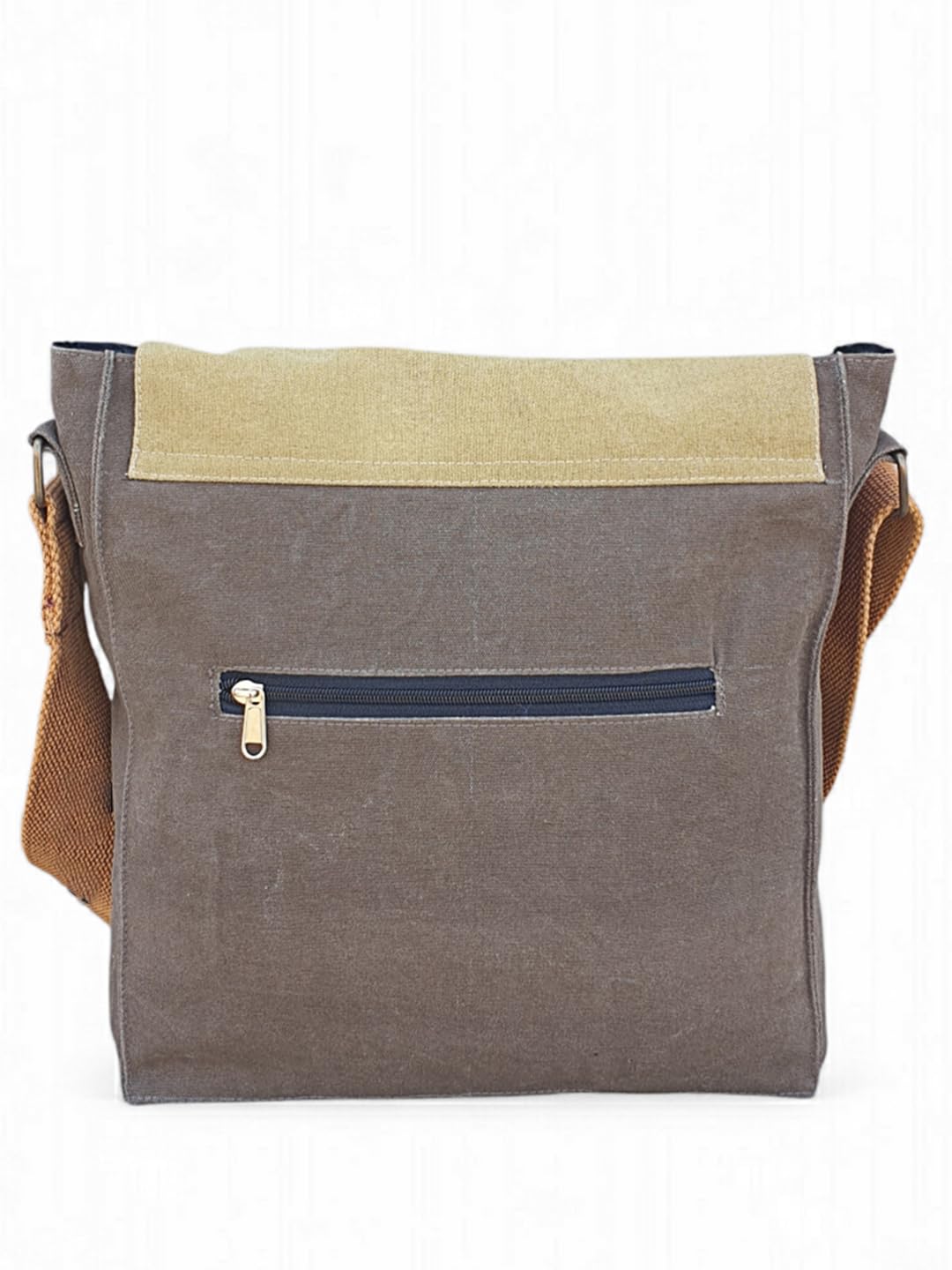 The House of tara Sturdy Cotton Canvas Messenger Bags for Men and Women | With two Magnetic Snap Buttons Flap Closure, Adjustable Body Strap & Multiutility Lobster Hook (Brown Beige)