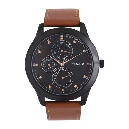 TIMEX Leather Men Multifunction Black Round Dial Analogue Watch - Tweg18505