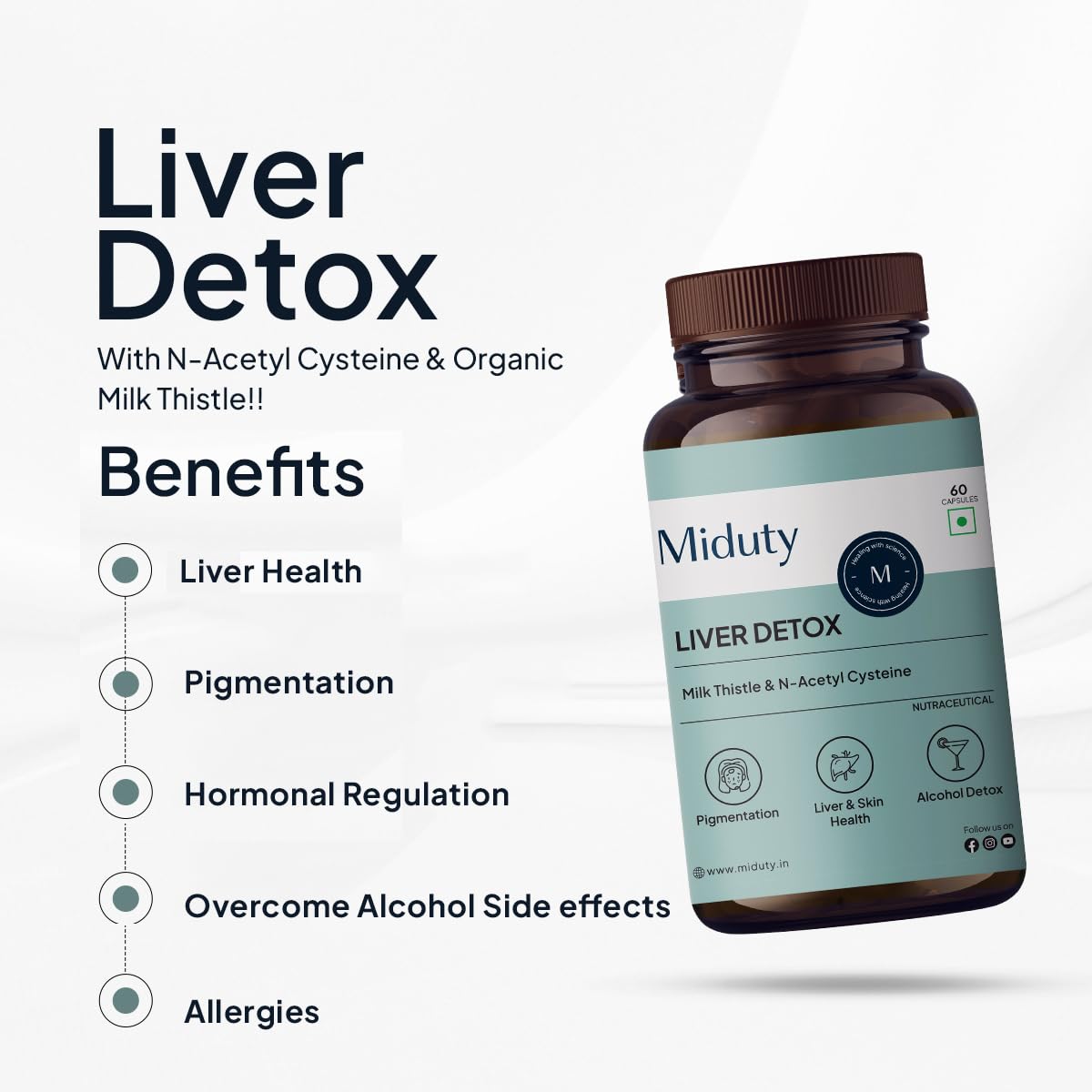 Miduty Palak Notes Liver Detox Supplement Milk Thistle Natural Body Detox & Digestive Enzymes- Fit Health Fatty Liver Care - Supports Fatty Liver, Natural Detoxification Formula - 60 Capsules