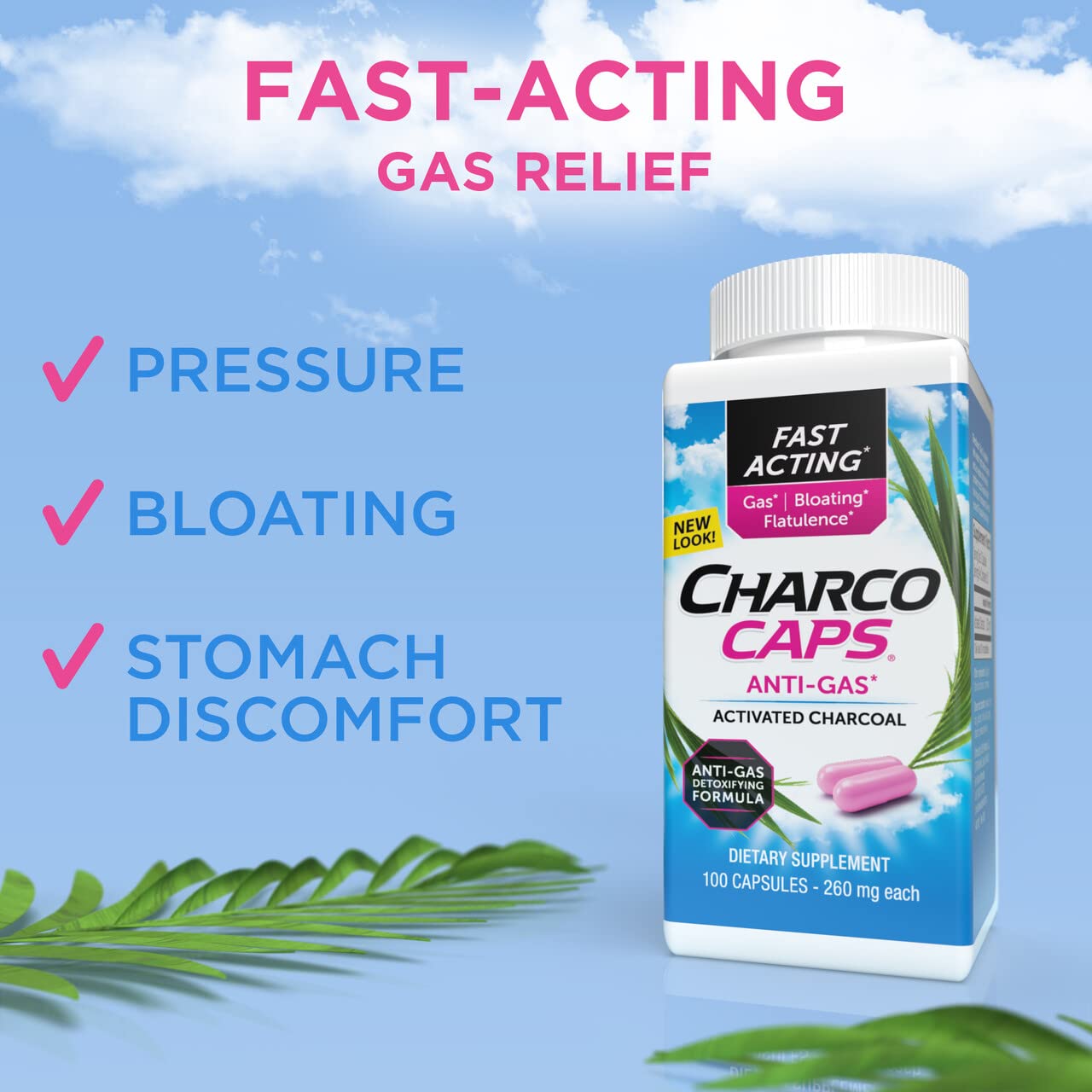 Charcocaps Dietary Supplement Anti-Gas Formula, 100 Count