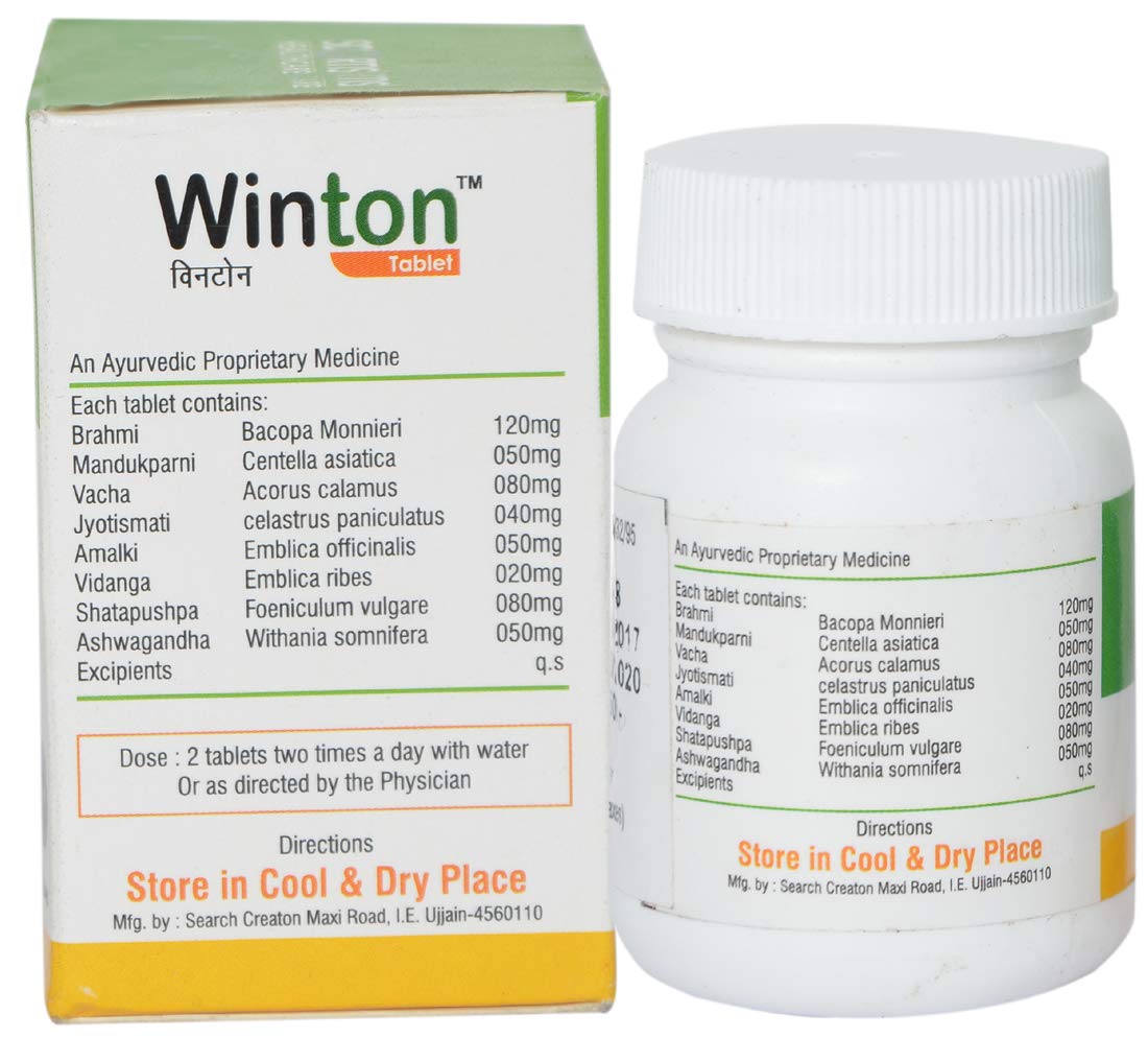 SCORTIS HEALTH CARE Ayurvedic Winton Tablet Focus + Brain Supplement & Memory Supports Focus Concentration & Alertness 50 Tablet Pack Of 2