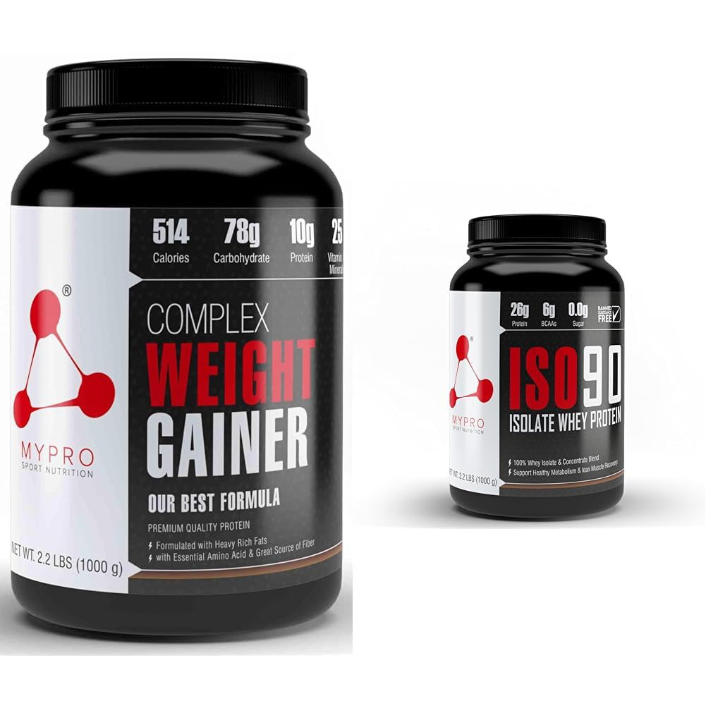 Mypro Sport Nutrition Complex Weight Gainer High Protein Supplement (1 kg (Pack of 1), Strawberry) | Mypro Sport Nutrition Super Advanced Whey Protein Isolate Powder (27g Protein,6g BCAA, Sugar Free,