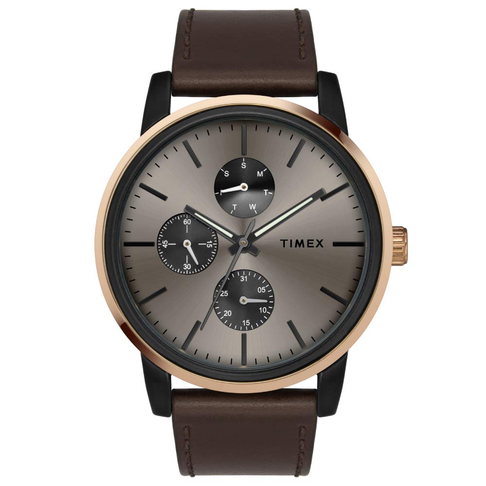TIMEX Analog Watch for man with Brown Round Dial & Brown Leather Strap Band Water Resistant Men's Wrist Watches - TWEG18903