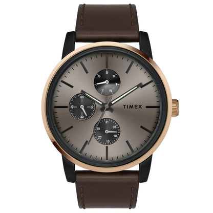TIMEX Analog Watch for man with Brown Round Dial & Brown Leather Strap Band Water Resistant Men's Wrist Watches - TWEG18903