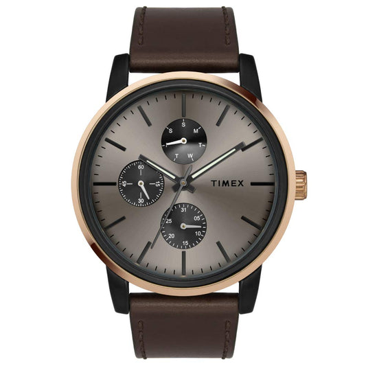 TIMEX Analog Watch for man with Brown Round Dial & Brown Leather Strap Band Water Resistant Men's Wrist Watches - TWEG18903