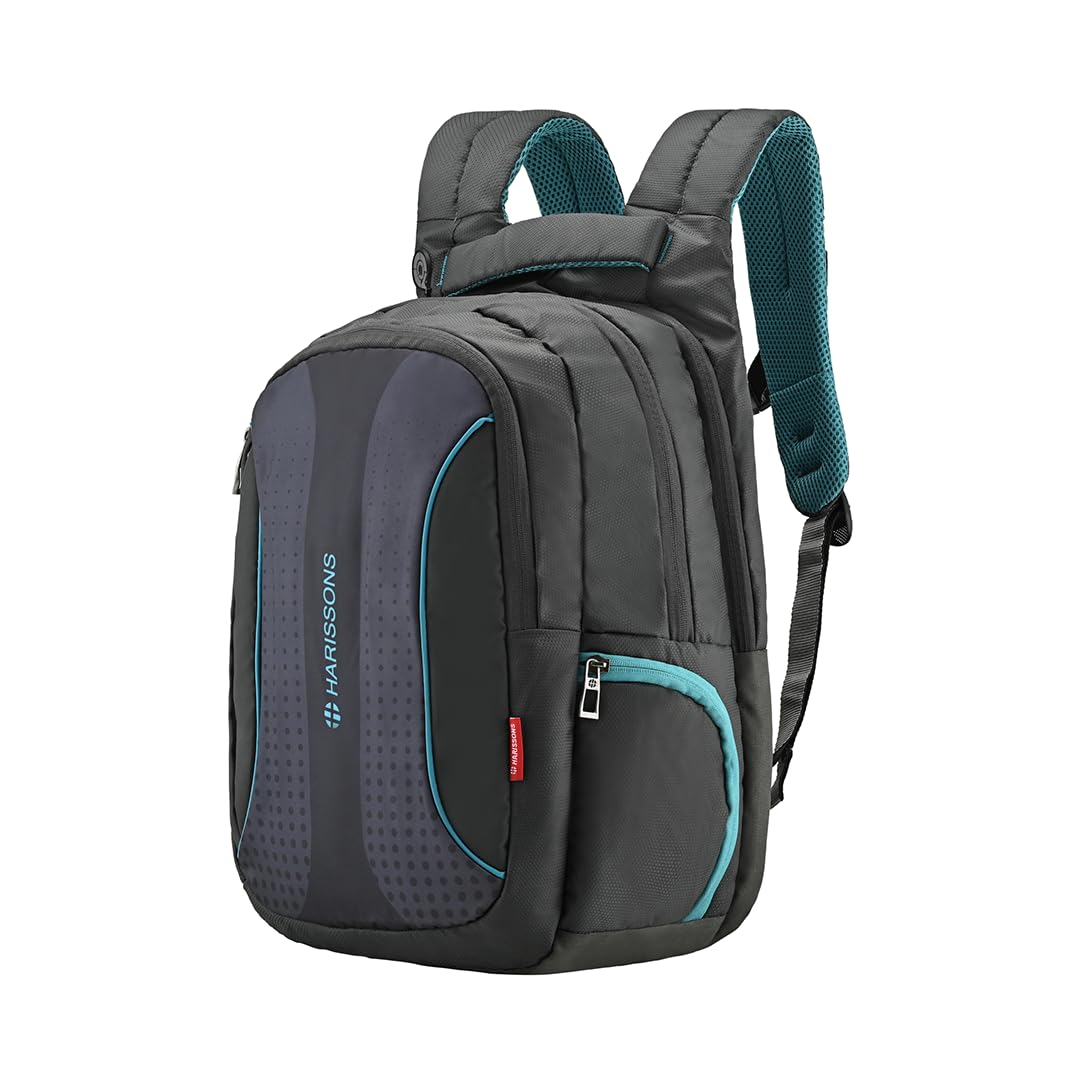 HARISSONS 35L Flinch Laptop Backpack for Men & Women (Grey-Teal) | Travel Backpa