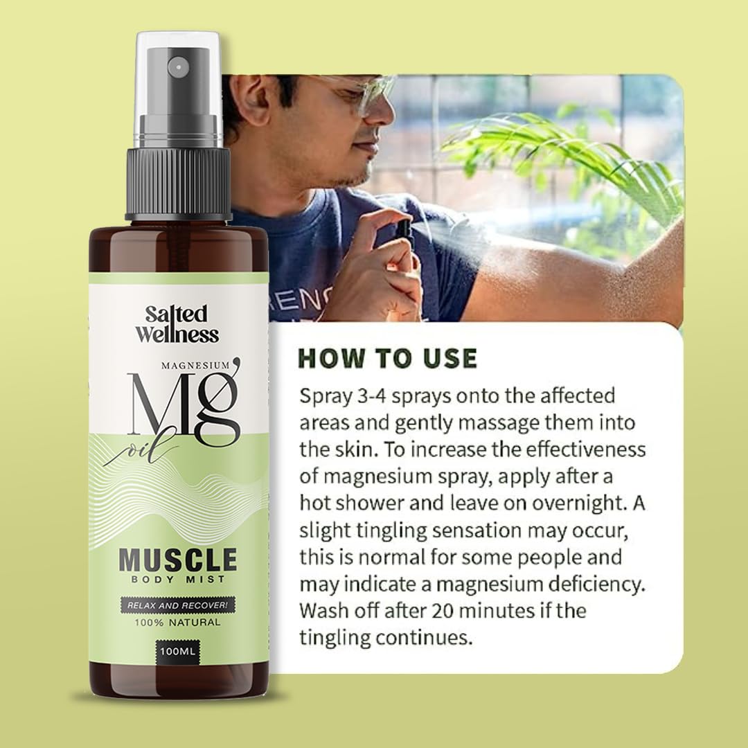 Salted Wellness Magnesium Spray Combo | Muscle Pain Relief & Sleep Support | Magnesium Oil Spray for Muscle Recovery and Better Sleep | 100ml x 2