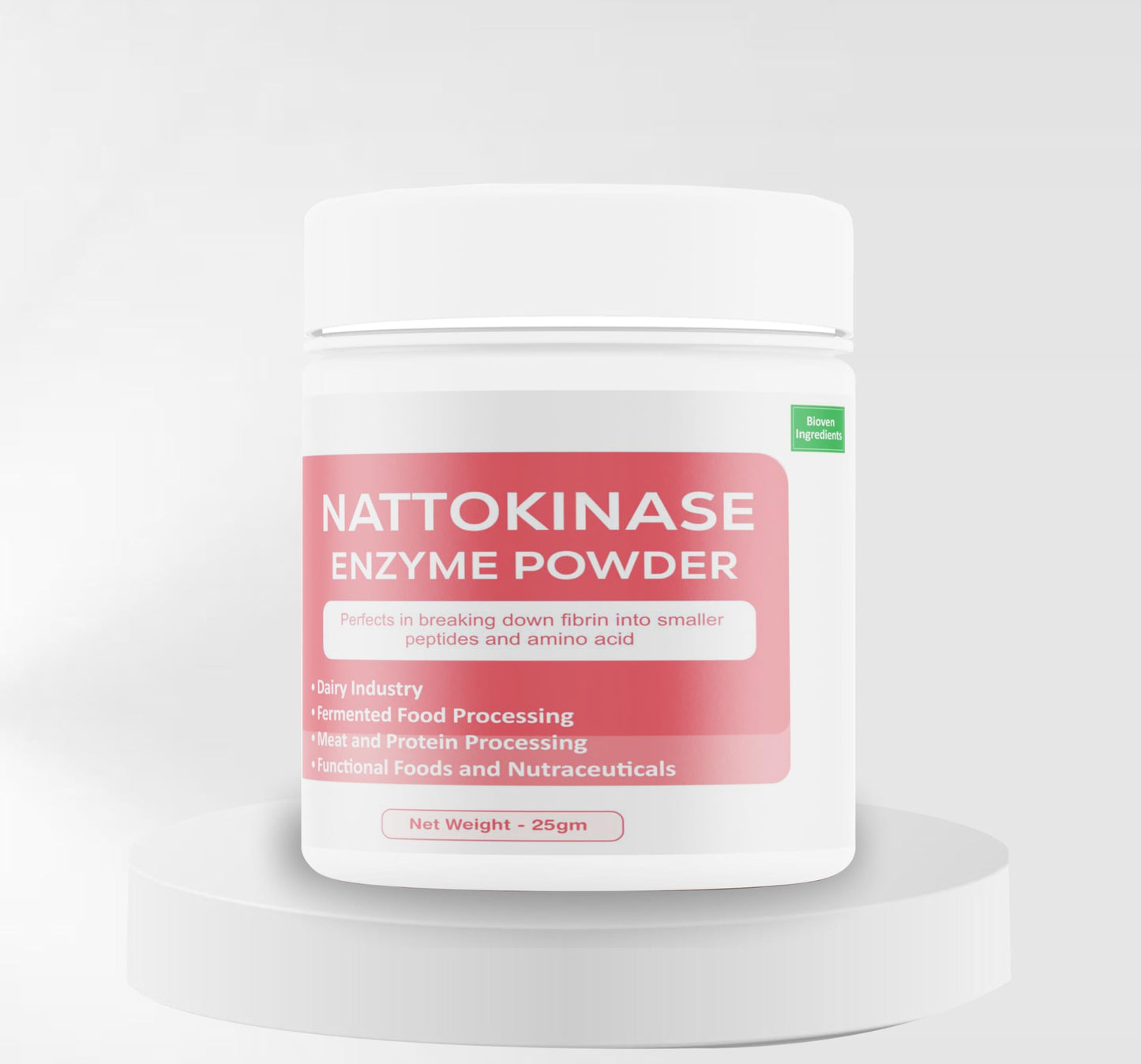 Bioven Ingredients Nattokinase Enzyme Powder Non-GMO, Dietary Supplements/Food and Beverages, Broad pH Range of Activity, Excellent Thermostability, Hydrolyse Fibrin, No Filters/Binder