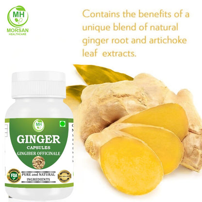 MORSAN HEALTHCARE | Ginger Capsules 500mg – 60 Count | 2 Pack | Vegetarian | Plant-Based | Herbal Supplement | No Artificial Additives | Gluten Free | Organic