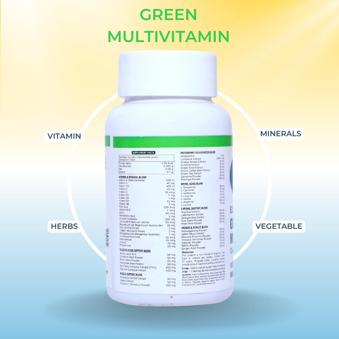 Green Multivitamin Supplement | Plant-Based Vitamins & Minerals with Antioxidant | Sugar-Free Formula | Daily Nutritional Support for Men & Women | Veg Tablets