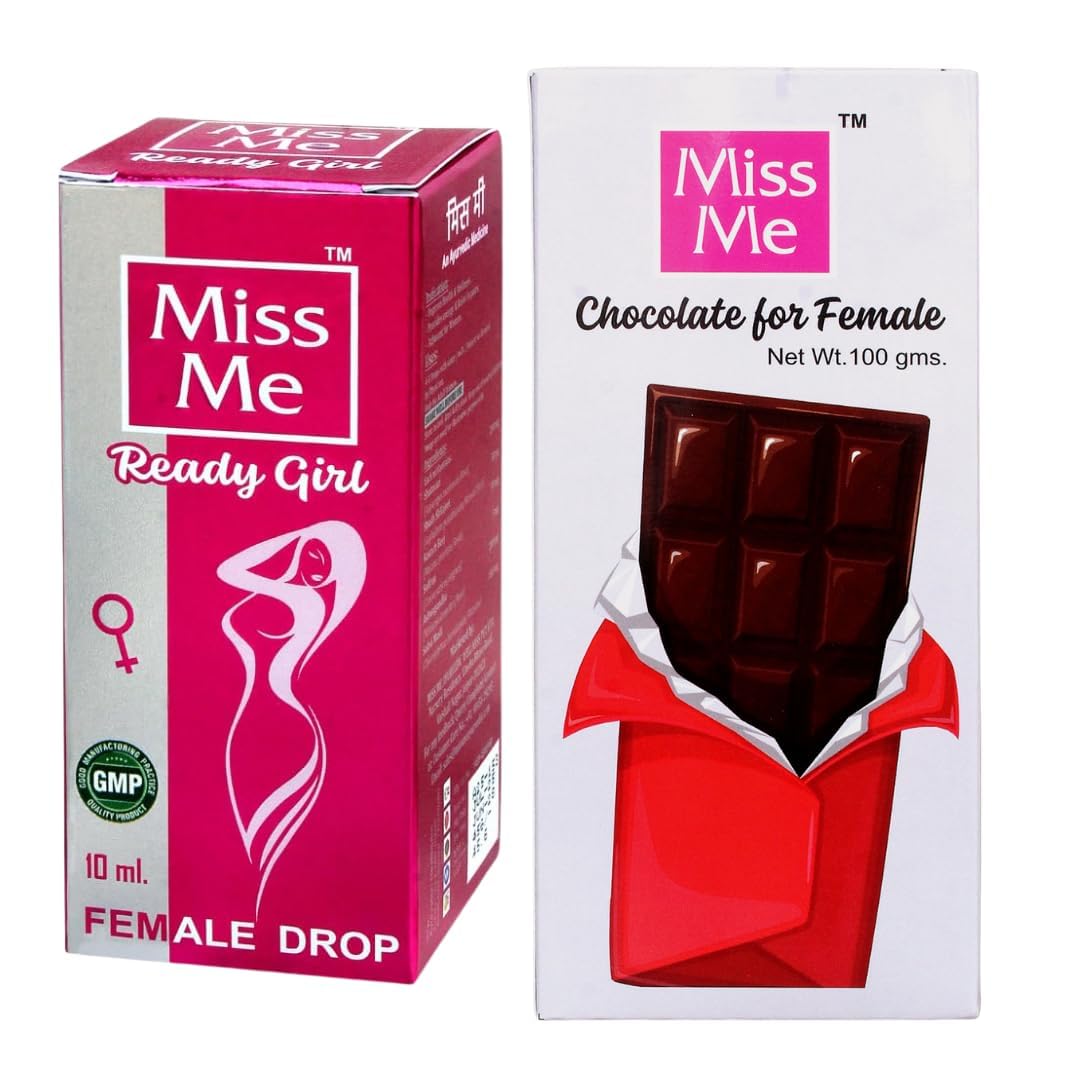 Miss Me Ayurvedic Female Wellness Combo | Herbal Female Drops 10 ml & Herbal Chocolate 100 g | Daily Mood Wellness Energy Support Combo for Women