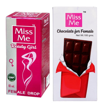 Miss Me Ayurvedic Female Wellness Combo | Herbal Female Drops 10 ml & Herbal Chocolate 100 g | Daily Mood Wellness Energy Support Combo for Women