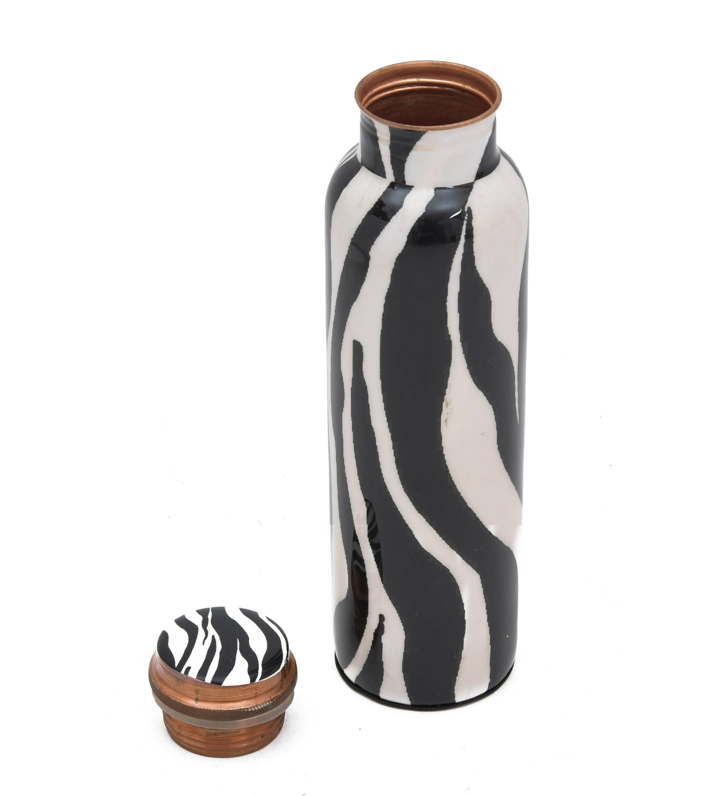 OGGN Zebra Printed Copper Water Bottle, Durable & Rust Proof Tamba Bottles for Drinking, Anti-Oxidant Material, Single Walled Perfect Stylish Office Carrying Bottles - 1000 Ml