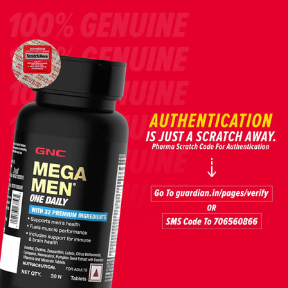 GNC Mega Men One Daily Multivitamin|30 Tablets|32 Premium Ingredients|Promotes Men'S Well-Being|Supports Muscle Function|Boosts Immunity|Improves Memory & Focus|Formulated In Usa,1 Count,30 Servings