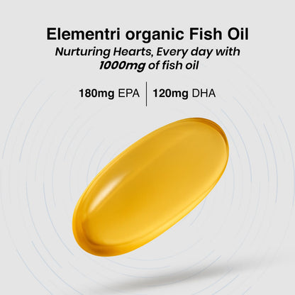 Elementary Organics Omega 3 Fish Oil Capsules 1000mg for Men & Women | Fish Oil Omega 3 Supplement for Heart, Joints, Bones & Skin - 60 Softgels
