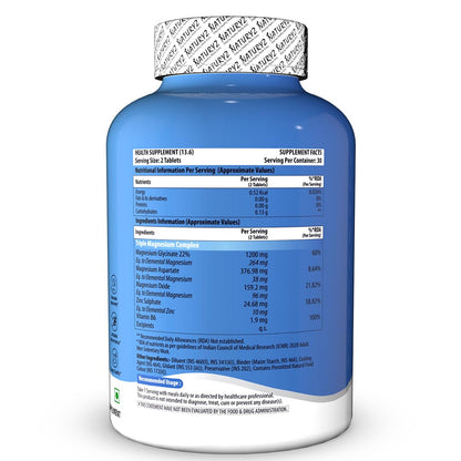 NATURYZ Triple 3-in-1 Magnesium Complex 1736mg (Glycinate, Aspartate & Oxide) with Zinc for Maximum Absorption | Supports Stress Relief, Sleep, Muscle Recovery, Nerves, Joints & Cognition - 60 Tablets