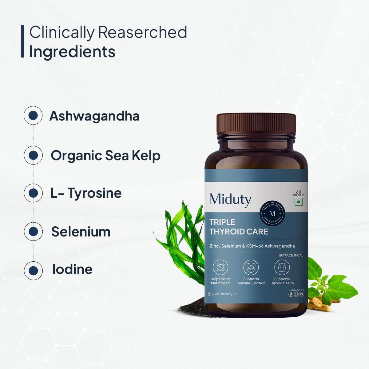 Miduty Triple Thyroid Care Supplement - Rapid Action Formula | KSM-66 A- image 6