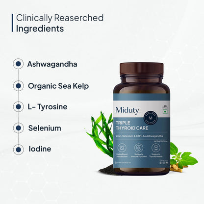 Miduty Triple Thyroid Care Supplement - Rapid Action Formula | KSM-66 A- image 6