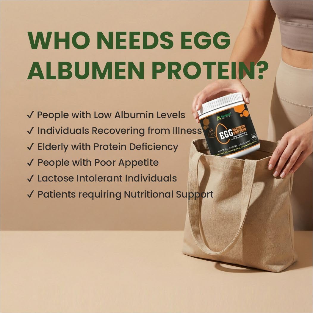 Madren Healthcare Egg Albumen Protein Powder | Unflavoured | Egg White Protein Powder | Non-GMO Gluten-Free Lactose-Free | Natural Protein Source | Easy to Add in Daily Diet | Healthy Diet (200gm)