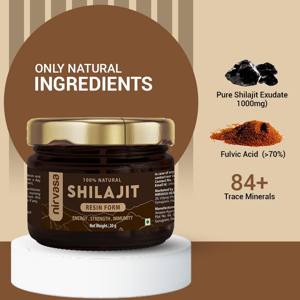Nirvasa Pure & Original Himalayan Shilajit/Shilajeet Resin 2x20g | 100% Natural with 70% Fulvic Acid & 84+ Trace Minerals | Boosts Energy, Stamina, Strength & Immunity | 200-500 mg/ Serving – Pack of 2