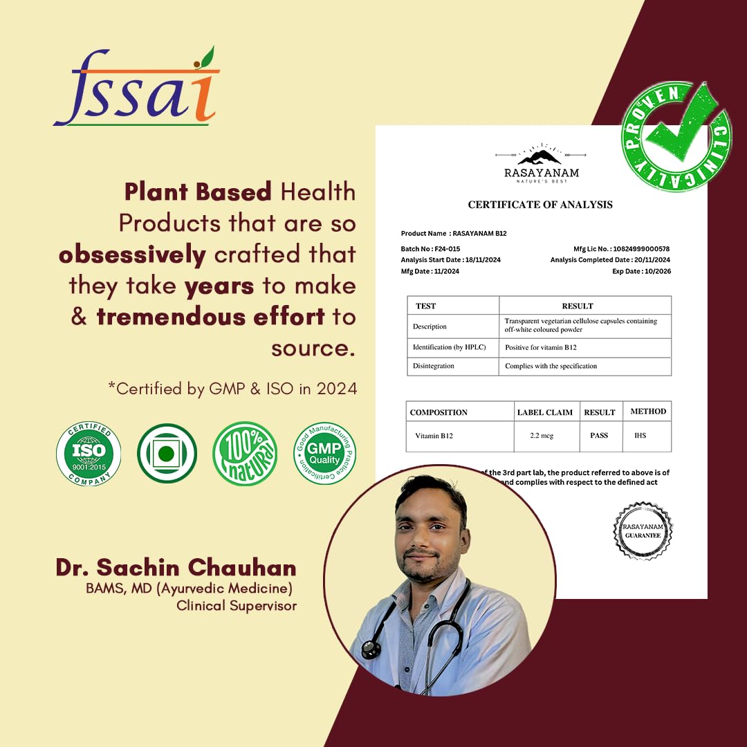 Rasayanam Plant Based Vitamin B12 supplement for Men & Women (120 Capsu- image 4